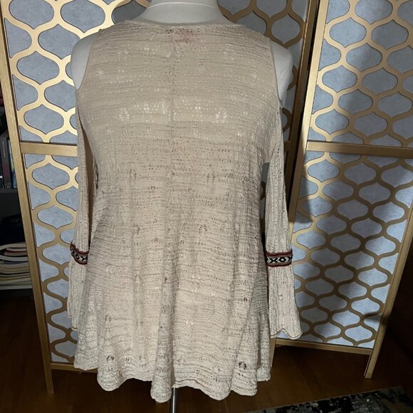Free People Size S Beige For The Love of Flowers Boho Cold Shoulder Tunic Top - Picture 10 of 16